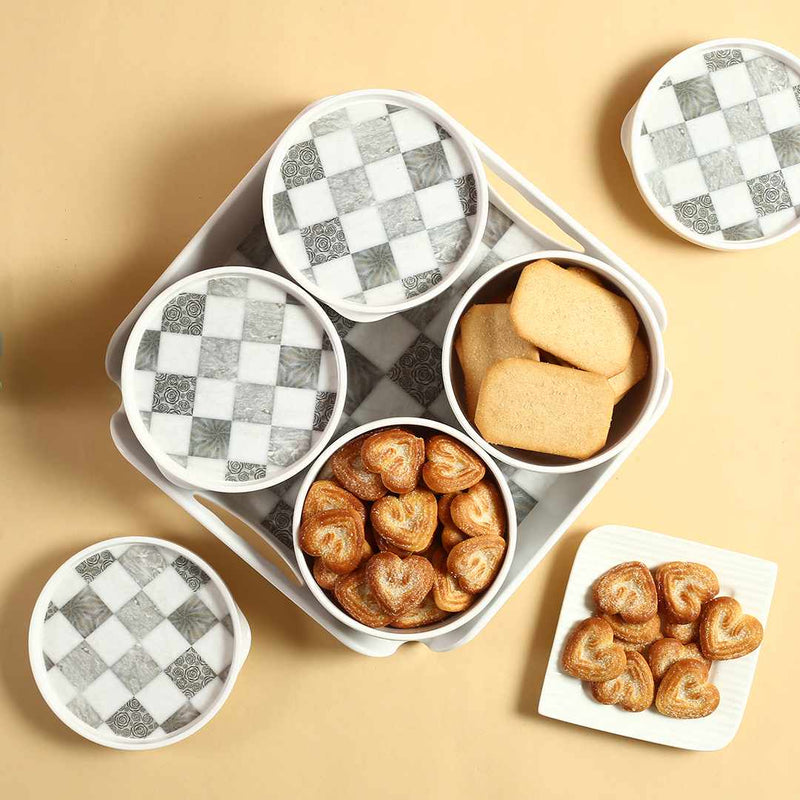 Wonderchef Venice Multipurpose Container & Tray - Grey Tiles (Set of 9)