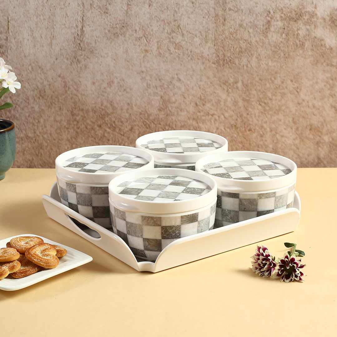 Wonderchef Venice Multipurpose Container & Tray - Grey Tiles (Set of 9)
