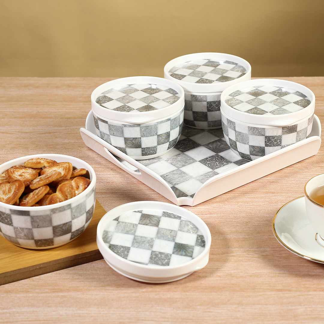 Wonderchef Venice Multipurpose Container & Tray - Grey Tiles (Set of 9)