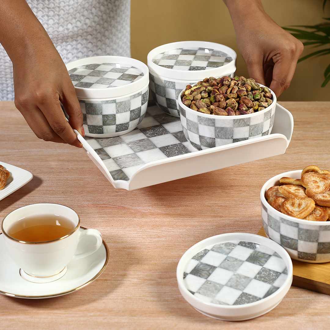 Wonderchef Venice Multipurpose Container & Tray - Grey Tiles (Set of 9)