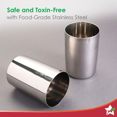 Venice Stainless Steel Glass Set of 6 | Classic Design and Gloss Finish | 100% Food-grade Stainless Steel | Non-corrosive, Sturdy and Unbreakable | Wide Neck and Rim | Easy to Clean