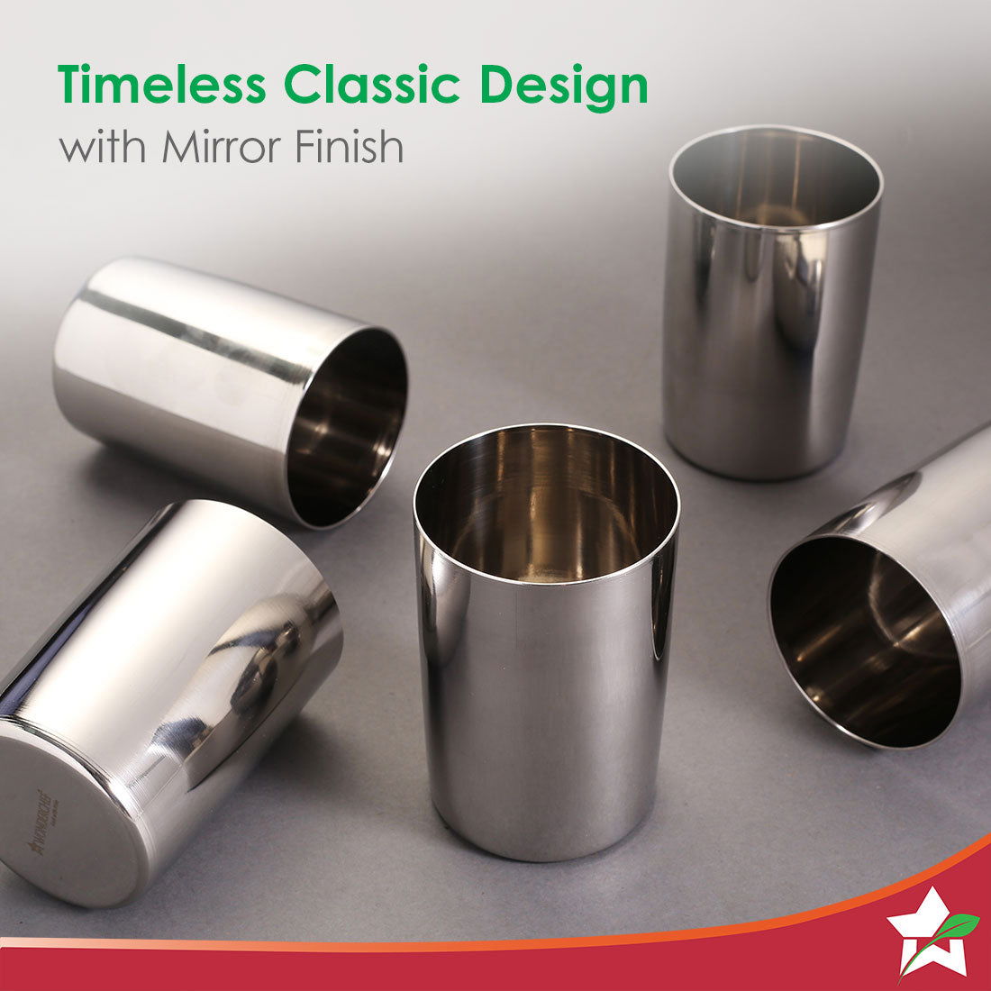 Venice Stainless Steel Glass Set of 6 | Classic Design and Gloss Finish | 100% Food-grade Stainless Steel | Non-corrosive, Sturdy and Unbreakable | Wide Neck and Rim | Easy to Clean