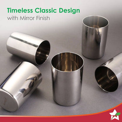 Venice Stainless Steel Glass Set of 6 | Classic Design and Gloss Finish | 100% Food-grade Stainless Steel | Non-corrosive, Sturdy and Unbreakable | Wide Neck and Rim | Easy to Clean