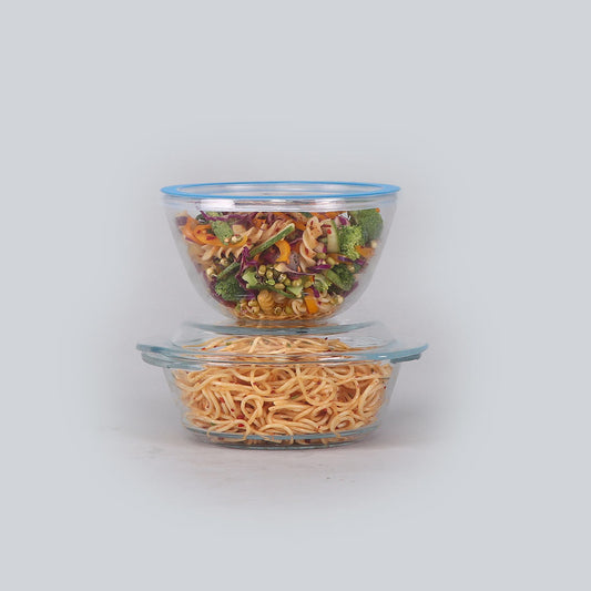 Victoria Borosilicate Glass 1 Casserole 1050ml + 1 Mixing Bowl 1000ml With Lids - Set Of 2 Pcs