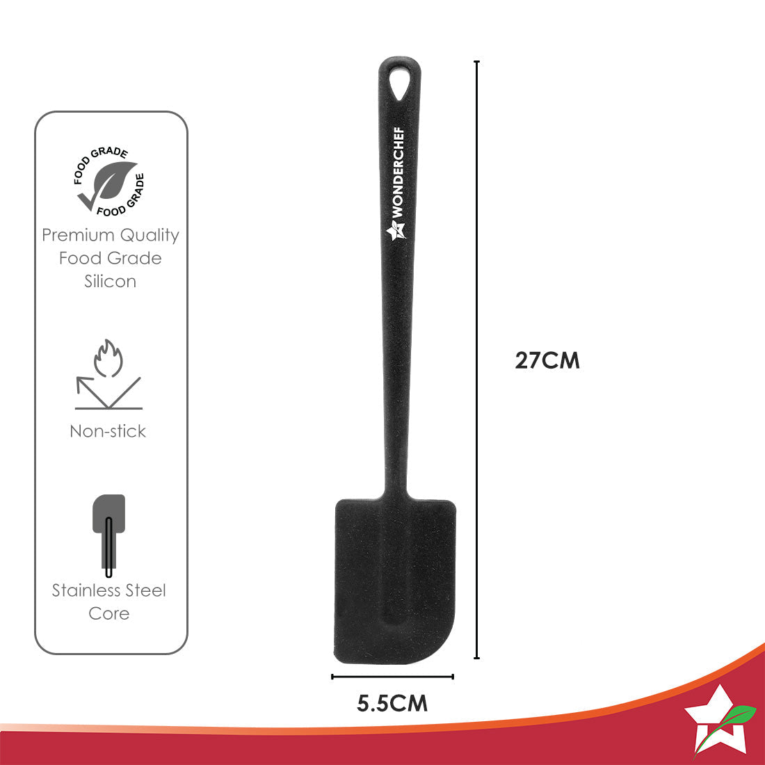 Wonderchef Waterstone Silicon Spatula | Stainless Steel Core | Food Grade Silicone | Unique Angle | Use for Flipping, Tu