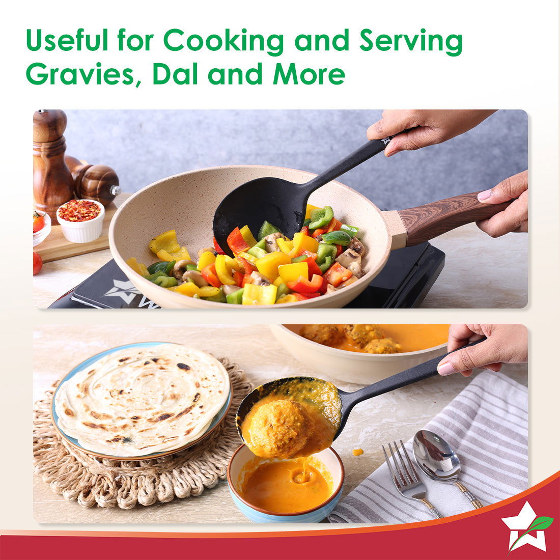 Wonderchef Waterstone Silicon Spoon | Stainless Steel Core | Food Grade Silicone | Ideal Depth | Use for Cooking and Ser