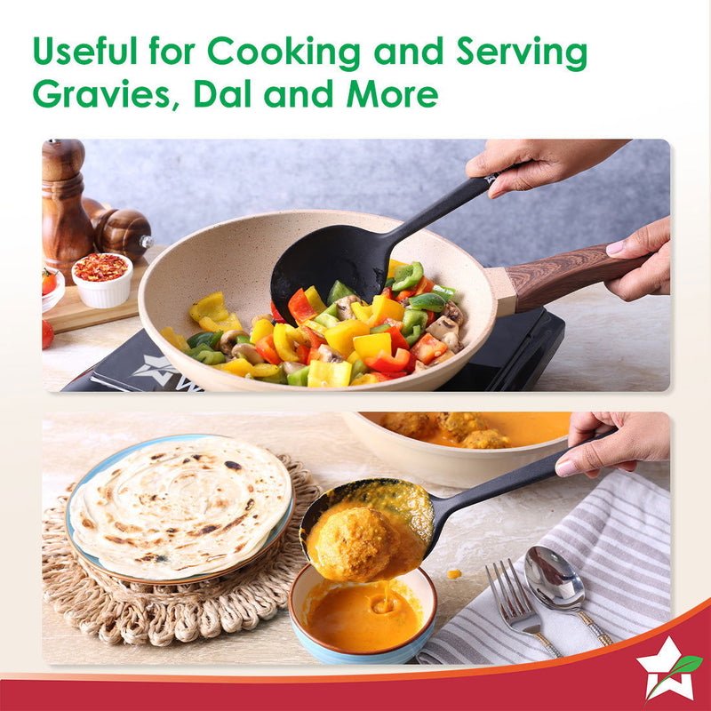 Wonderchef Waterstone Silicon Spoon | Stainless Steel Core | Food Grade Silicone | Ideal Depth | Use for Cooking and Ser