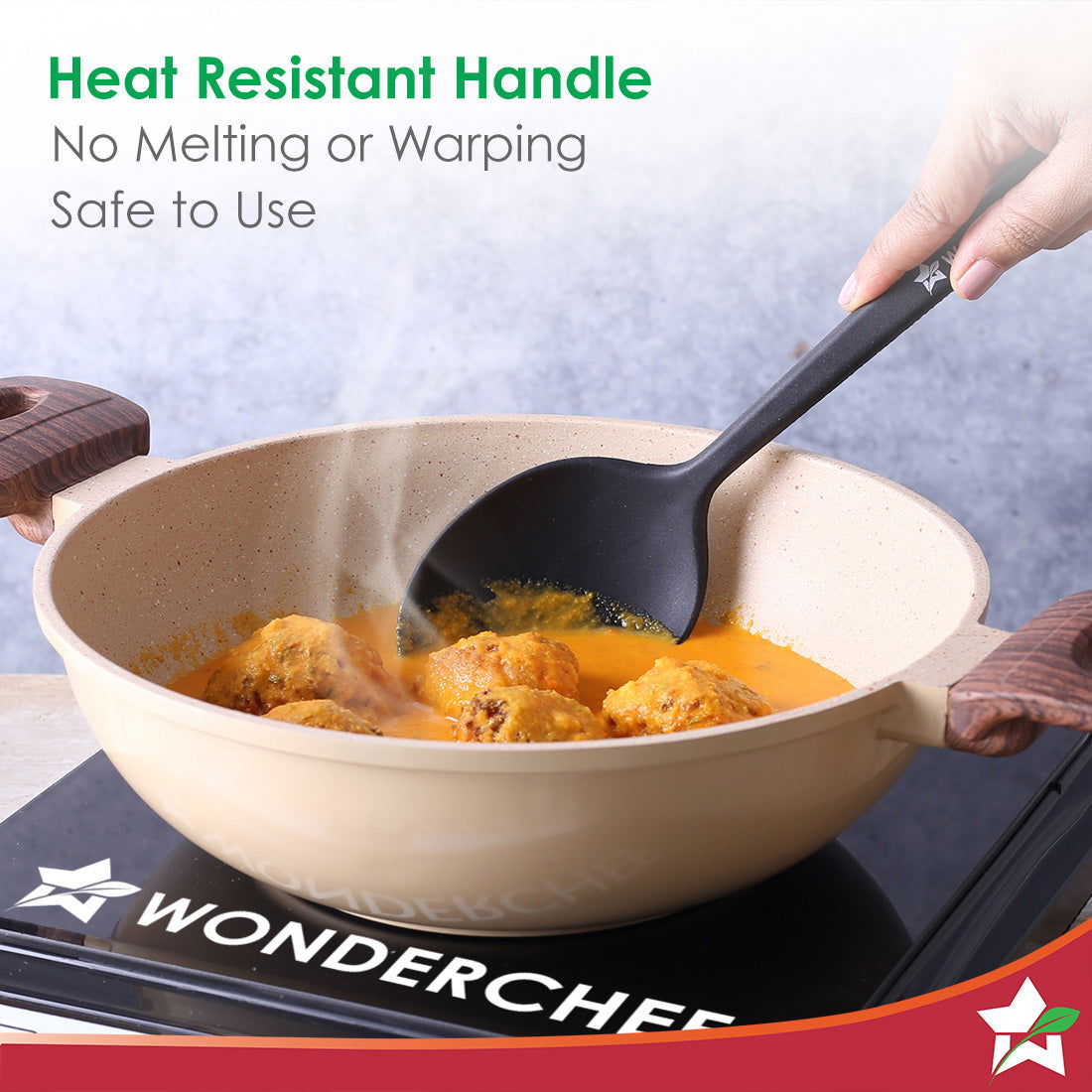 Wonderchef Waterstone Silicon Spoon | Stainless Steel Core | Food Grade Silicone | Ideal Depth | Use for Cooking and Ser