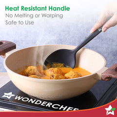 Wonderchef Waterstone Silicon Spoon | Stainless Steel Core | Food Grade Silicone | Ideal Depth | Use for Cooking and Ser