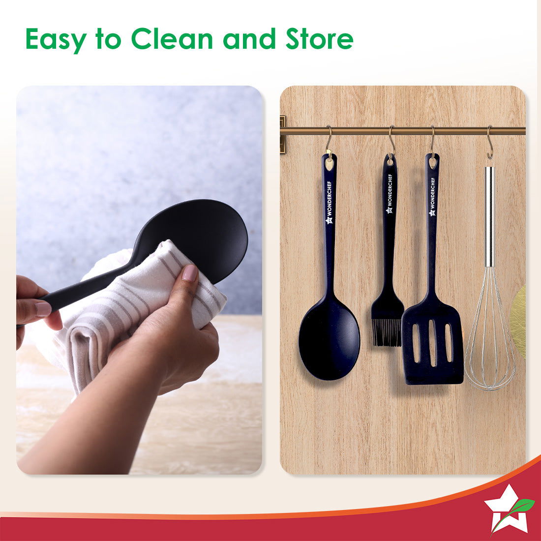Wonderchef Waterstone Silicon Spoon | Stainless Steel Core | Food Grade Silicone | Ideal Depth | Use for Cooking and Ser