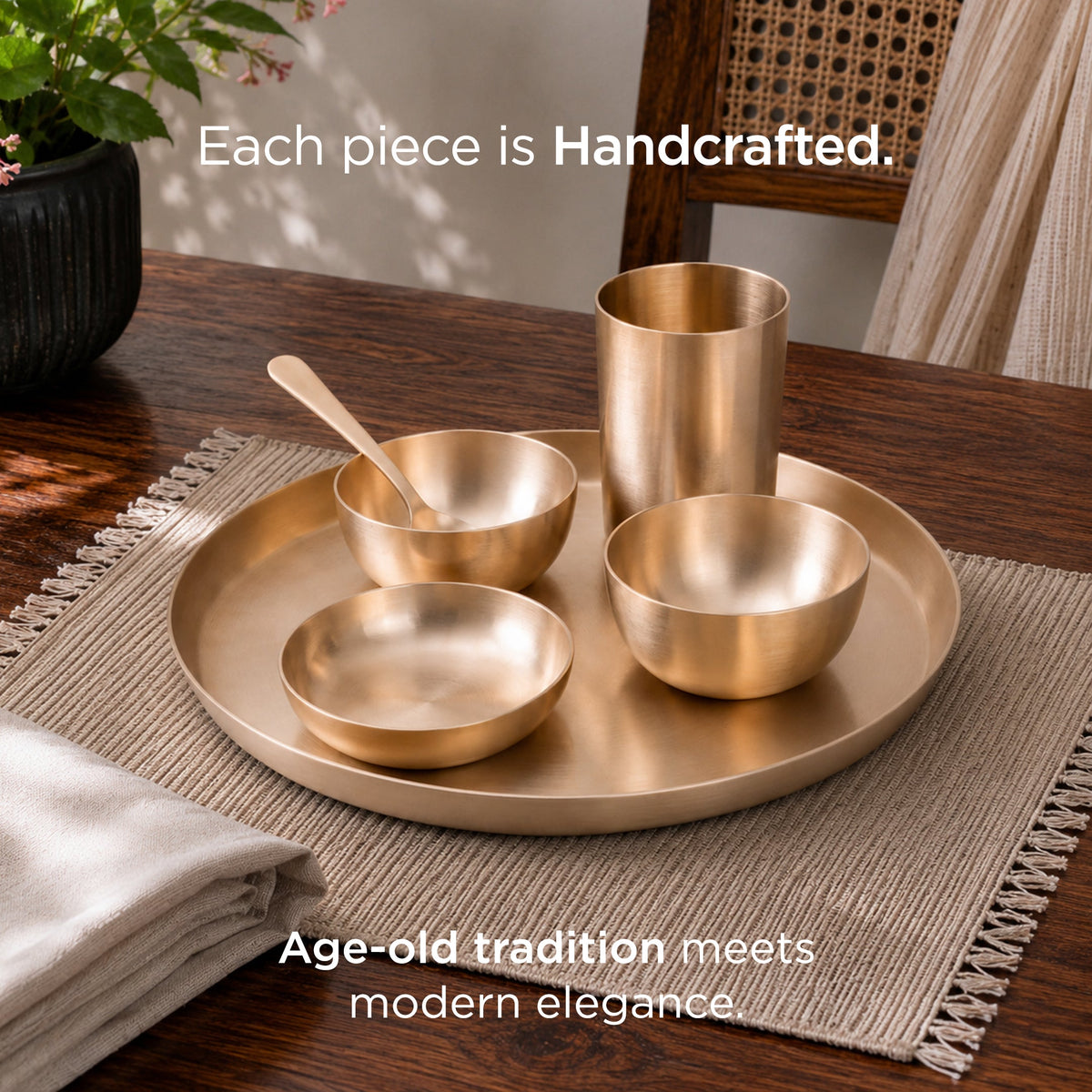 11.5" Kansa Dinner Set • Matte Finish • Thali Size - 11.5" • 100% Lead-Free (कांसे का डिनर सेट)
