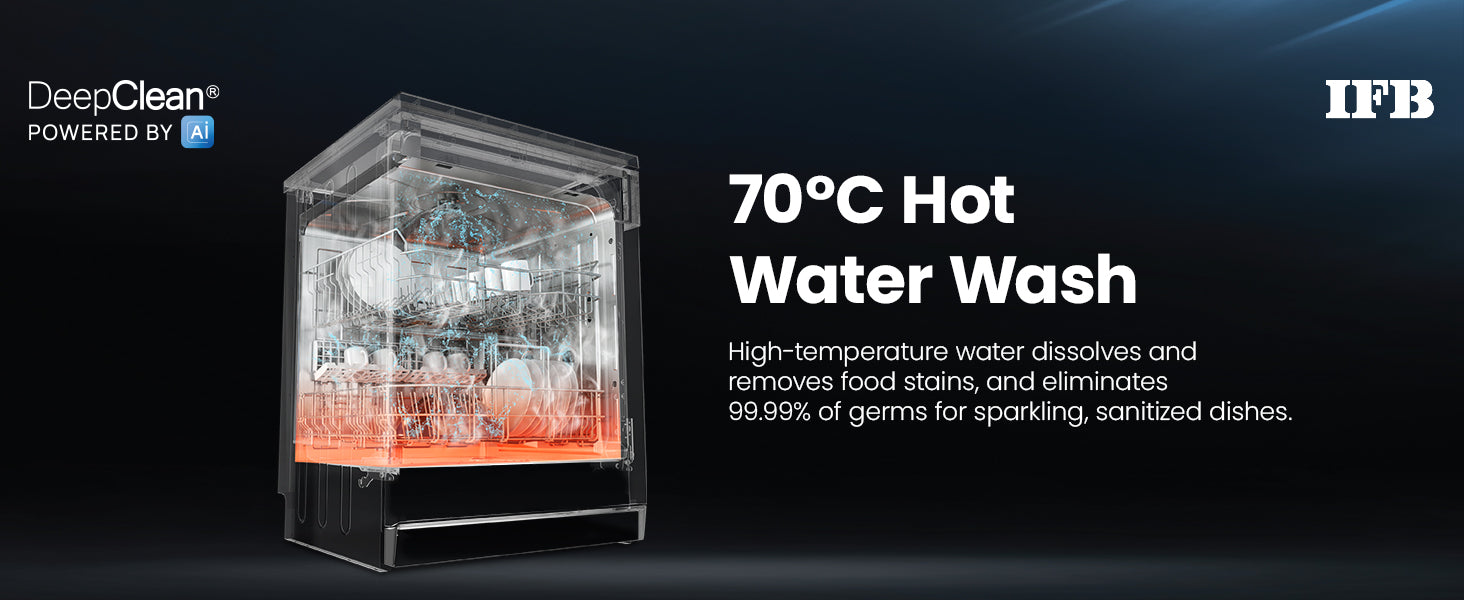 IFB 16 Place Settings with DeepClean® Technology Powered by AI Freestanding Dishwasher (Neptune VX16, Inox Grey, Largest Capacity Washes upto 92 Utensils, 70° Hot Water Wash)