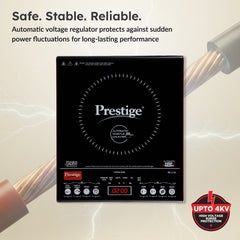 Prestige PIC 3.1 V3 2000W Induction Cooktop, Whistle Counter, 4KV Surge Protection + Prestige Omega Deluxe Granite Alpha 3 Pc BYK Non-Stick Set: Kadai 24cm with Glass Lid, Omni Tawa 28cm, Fry Pan 24cm