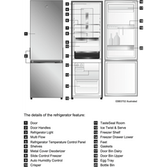 Electrolux UltimateTaste 300 335 Litres 1 Star Frost Free Double Door Bottom Mount Refrigerator with Door Alarm (EBB3702K-H, Glossy Black Steel)