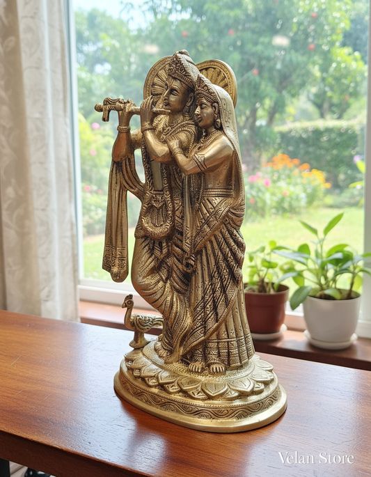 12-Inch Brass Radha Krishna Idol matte finish