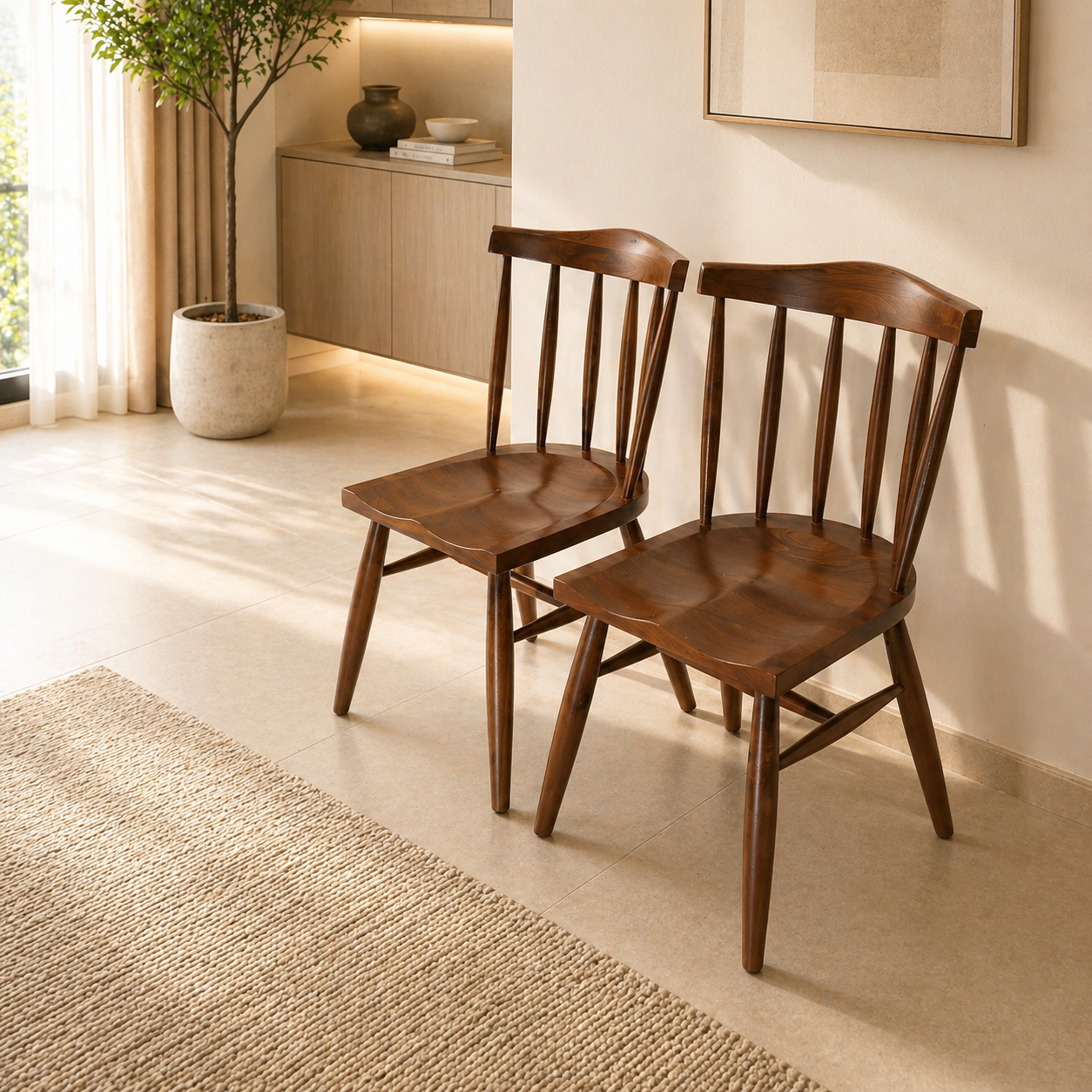 Elegant Wooden Spindle-Back Chair Set of 2