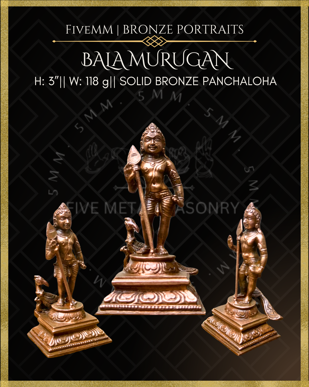Bala Murugan Panchaloha Bronze Icon - 3"