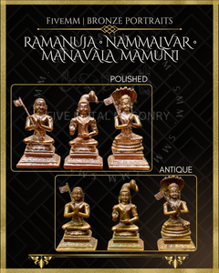 Vaishnava Saints: Ramanujacharya, Nammalvar, Manavalamamuni Panchaloha Bronze Icon Set - 3" - Antique finish