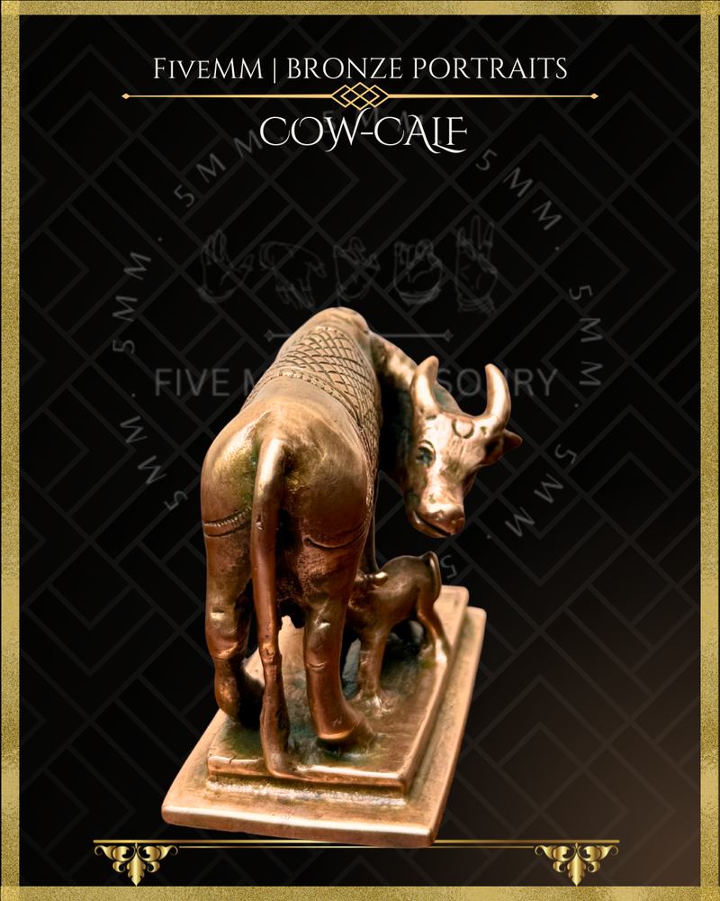 Cow and Calf Panchaloha Bronze Icon - 3"