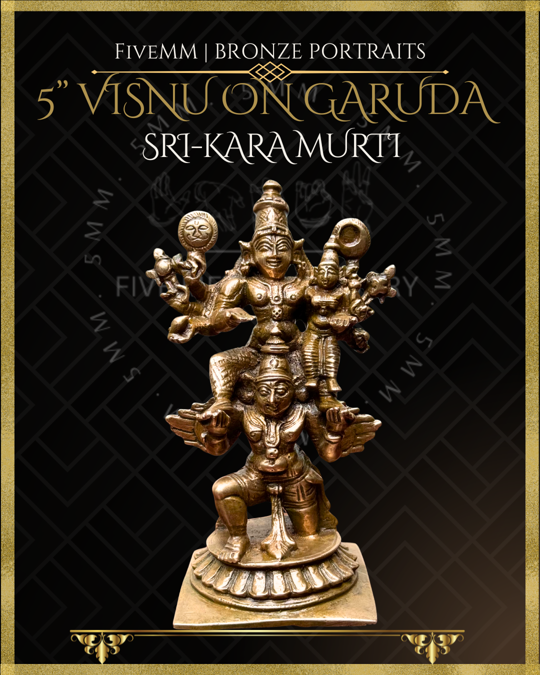 Vishnu with Lakshmi on Garuda Panchaloha Bronze Icon - 5"