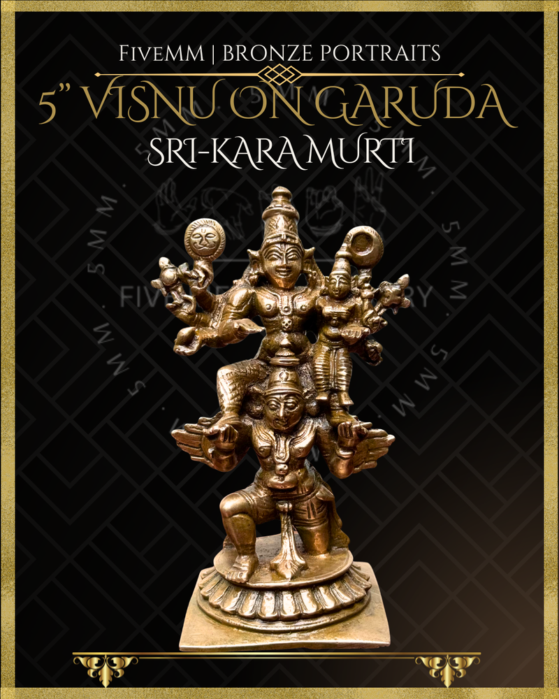 Vishnu with Lakshmi on Garuda Panchaloha Bronze Icon - 5"