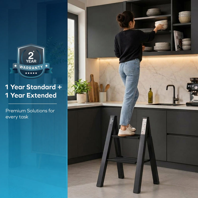 Corvids 2-Steps Premium Folding Step Stool with 2 Year Warranty (Black)-7