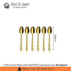 Stainless Steel Cutlery with Gold PVD Coating & Laser Lotus Plain