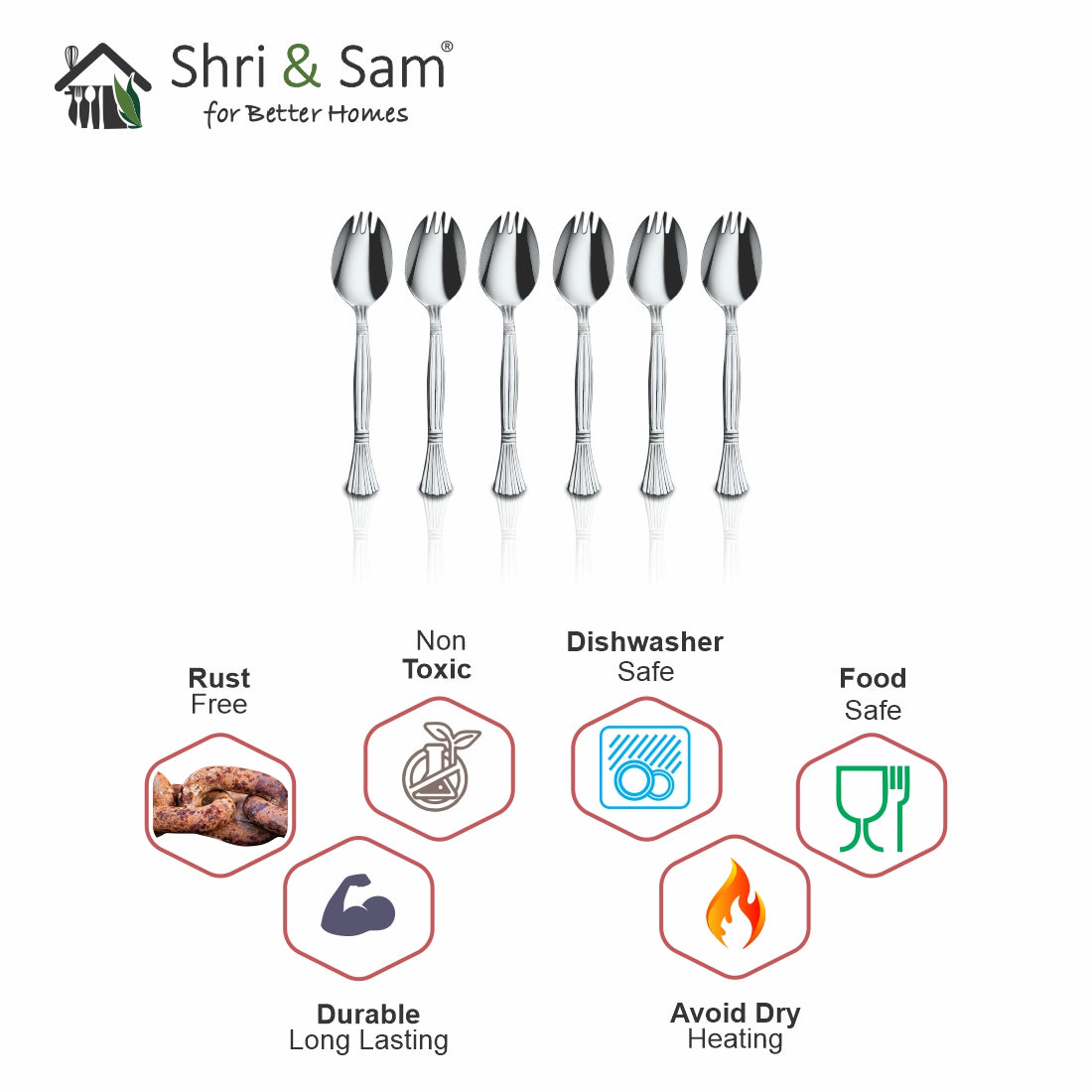 Stainless Steel 6 PCS Cutlery Spork 2 IN 1