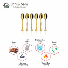 Stainless Steel 6 PCS Cutlery with Gold PVD Coating Spork 2 IN 1