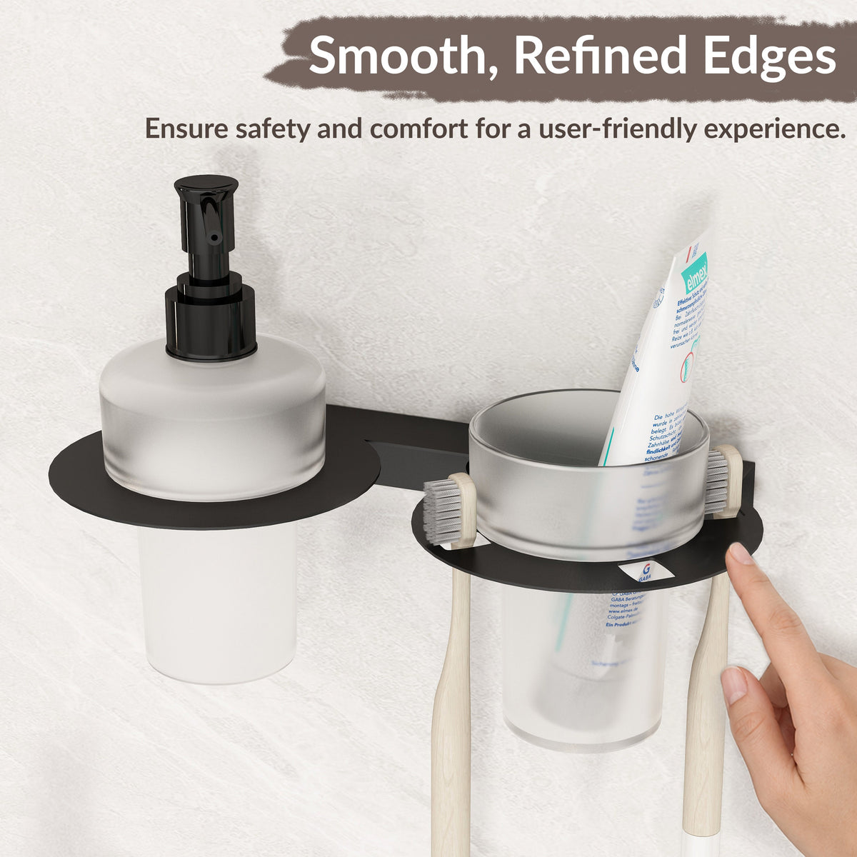 Plantex Soap Dispenser with Tumbler Holder/Stainless Steel 2 in 1 Liquid Soap Dispenser/Hand Wash Dispenser with Tooth Brush Holder for Wall Mount/Bathroom Accessories (Black)-4