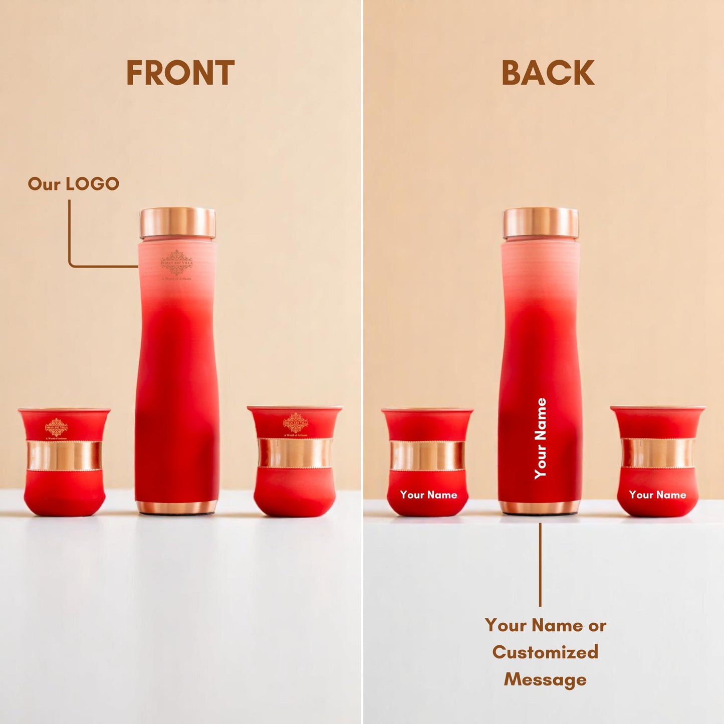 Personalized Copper Ombre Bottle & Glass Gift Set – Silk Finish