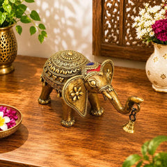 Brass Handcrafted Dhokra Elephant Statue With Bell (5.5 Inch)