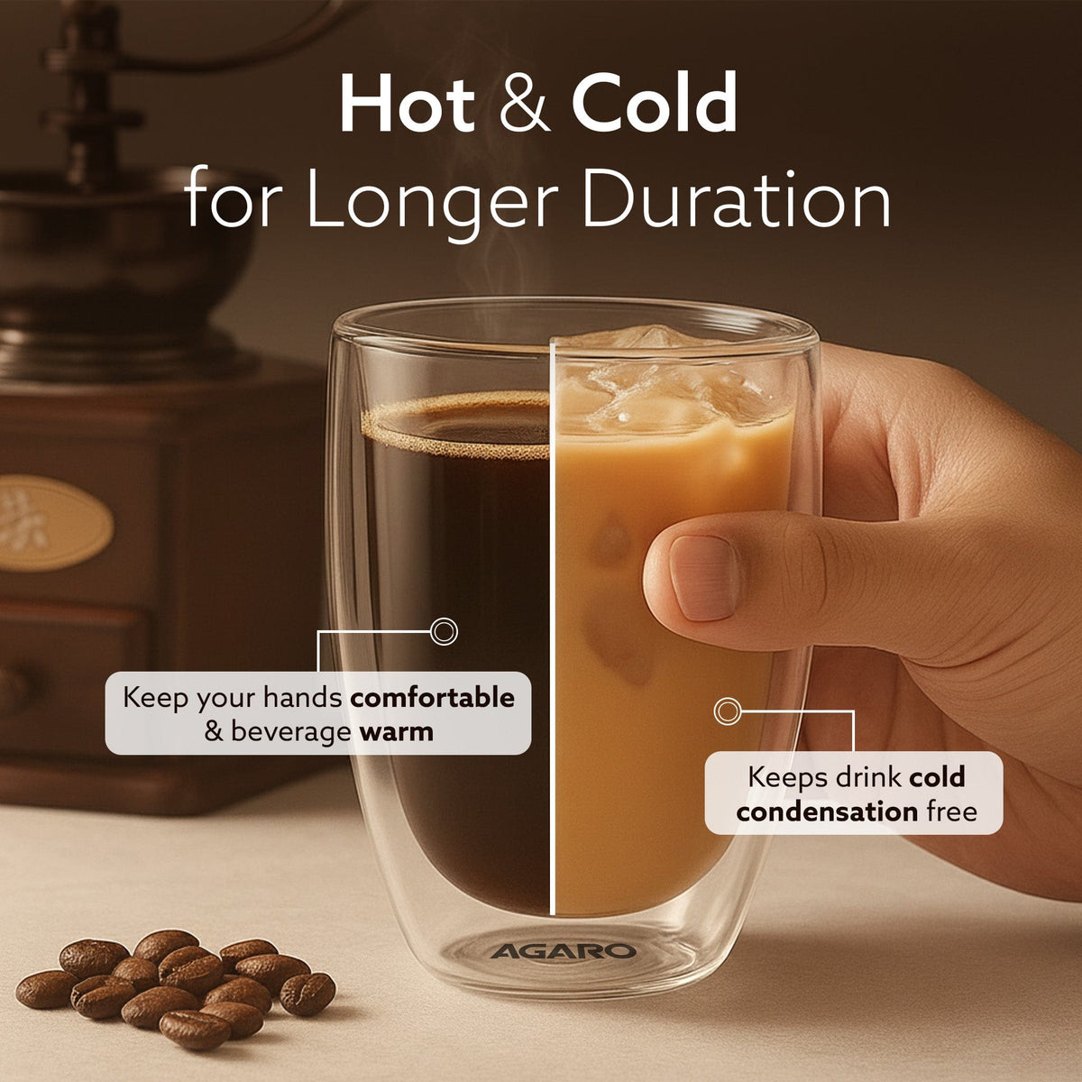 AGARO Elite Double Wall Glass 300ml, Pack of 2 | Premium Borosilicate, Heat Resistant, Microwave & Dishwasher Safe, Idea