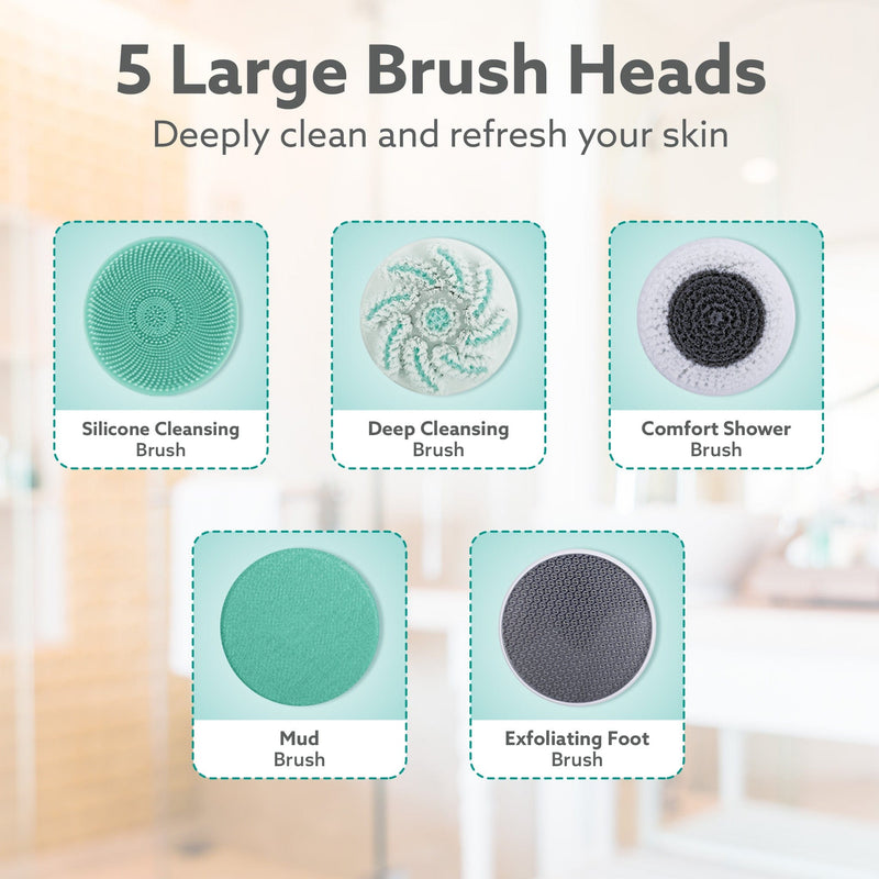 AGARO Electric Bath Brush – USB Rechargeable, IPX6 Waterproof | 5 Brush Heads, 3 Cleaning Modes, 360° Rotatable Electric