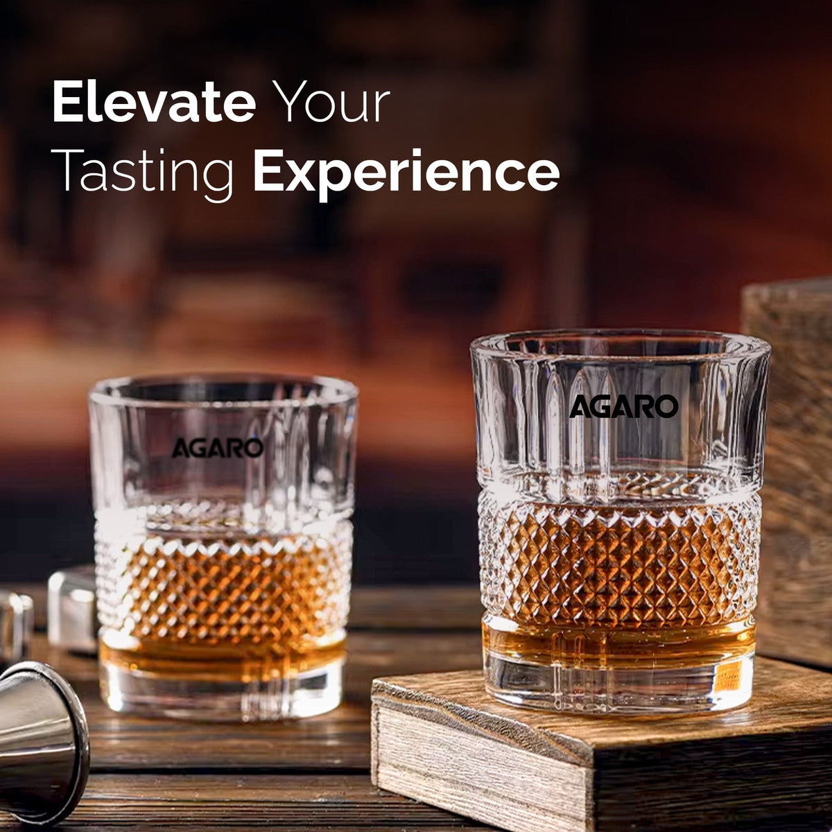 AGARO Elegant Whiskey Glass, Set of 6, 325ML, Crisscross Design, Crystal Clear, Perfect for Scotch, Whisky, Bourbon, Liq