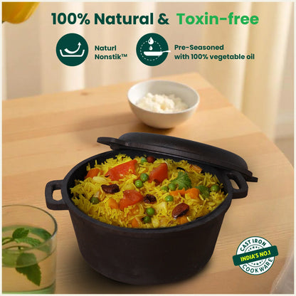 CASTrong Cast Iron Dutch Oven/ Casserole with Lid,Pre-seasoned, 100% Pure, Toxin-free, Induction, 26.5cm, 5 Liter, 7.9 kg