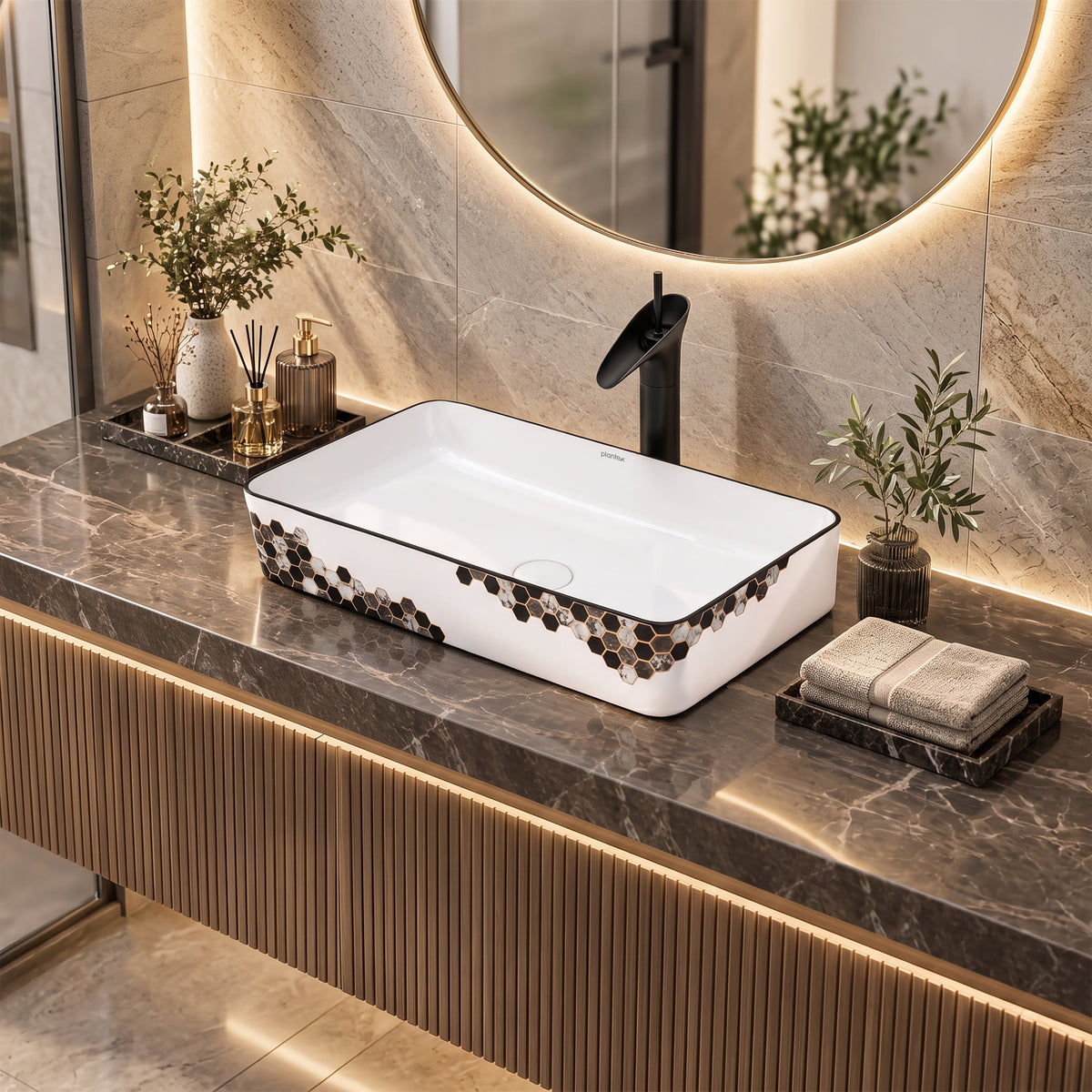 Plantex Ceramic Basin For Bathroom/Table Top Basin/Counter Top Basin For Restaurant/Hotel (24 X 14 X 11 Inch), Silver-3