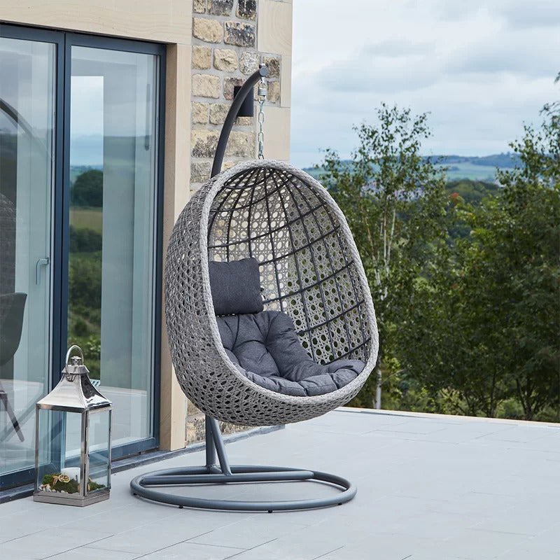 Rodolfo Single Seater Hanging Swing With Stand For Balcony , Garden Swing (Grey)