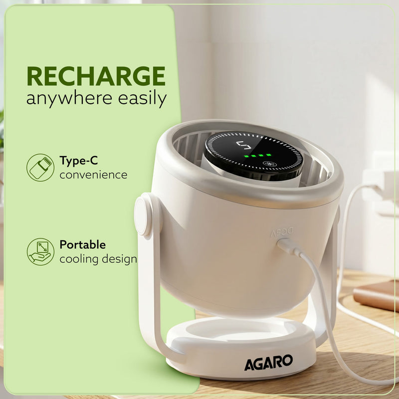 AGARO Regal Rechargeable Digital Desk Fan, 6 Inch, 3600mAh Battery, 5 Speeds, Type-C Charging, LED Display, Brushless Motor, Low Noise Operation, Personal Mini Table Fan for Home Office Bedroom Travel-6