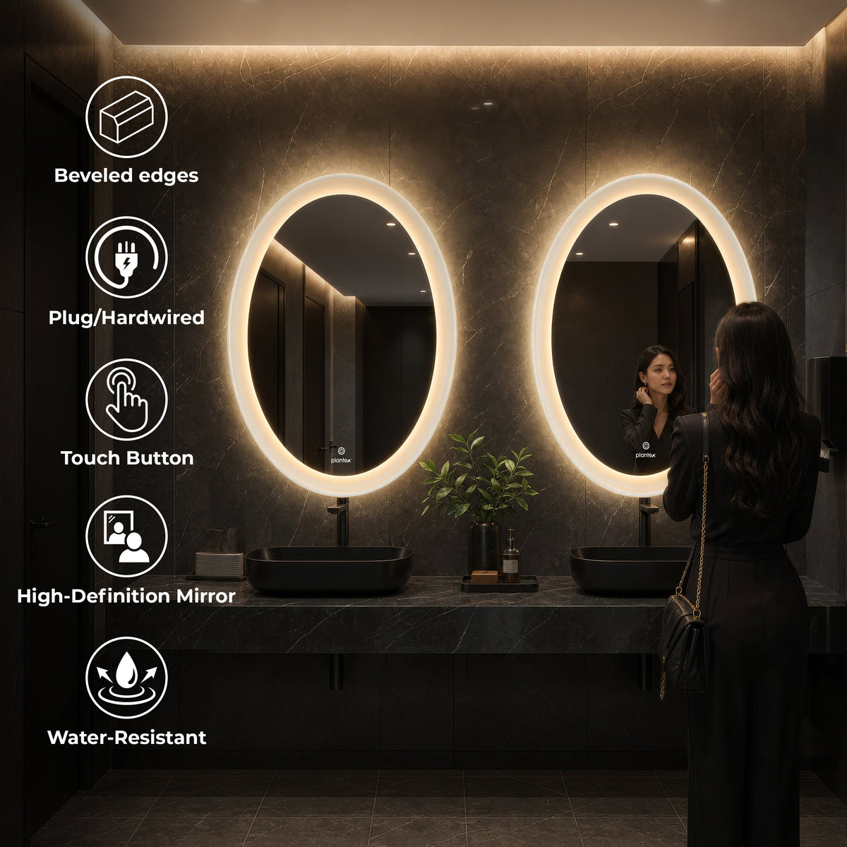 Plantex Resin Frame LED Bathroom Mirror/Designer Mirror for Living Room/Bathroom Mirror with LED Light/Dressing Room - Oval Shape (White, 32 x 24 Inch)-6
