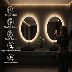 Plantex Resin Frame LED Bathroom Mirror/Designer Mirror for Living Room/Bathroom Mirror with LED Light/Dressing Room - Oval Shape (White, 32 x 24 Inch)-6
