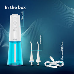 AGARO Galaxy Oral Irrigator, Portable, Cordless, Rechargeable, 3 Cleaning Modes, 6 Pressure Levels in Each Mode, IPX7 Waterproof, 230ml Water tank, Flossing at Home & Travel, White & Blue-6
