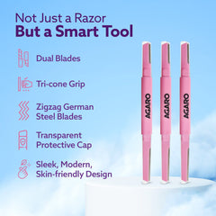 AGARO Imperial Face & Eyebrow Razor for Women (Pack of 3) | Dual Blade Head with German Blades | Easy Facial Hair Shapin