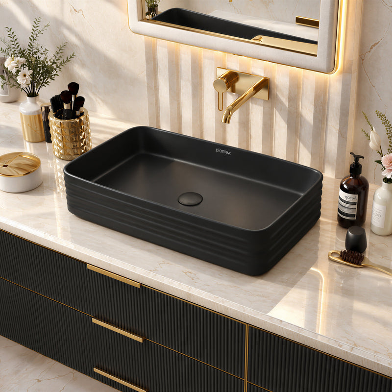 Plantex Wash Basin for Bathroom/Ceramic Basin/Rectangle Table Top Basin/Wash Basin for Home/Restaurant (Charcoal Black - 26 x 15 x 5 Inch)-3