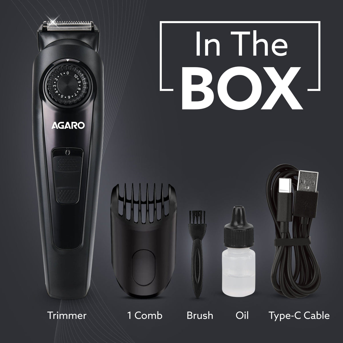 AGARO Beard Trimmer MT1122, 10 Length Settings with digital display USB rechargeable multifunctional for home and travel