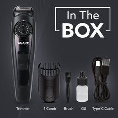 AGARO Beard Trimmer MT1122, 10 Length Settings with digital display USB rechargeable multifunctional for home and travel