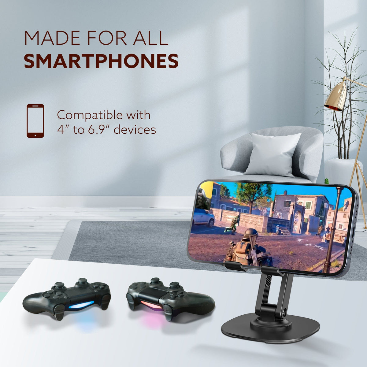 AGARO 360° Revolving Mobile Stand, Foldable & Sturdy Metal Stand with 360° Rotation, Multiple Height & Angle Adjustments & Anti-Slip pads for Desk, Compatible with Smartphones, Tablets, Kindles & iPad-6