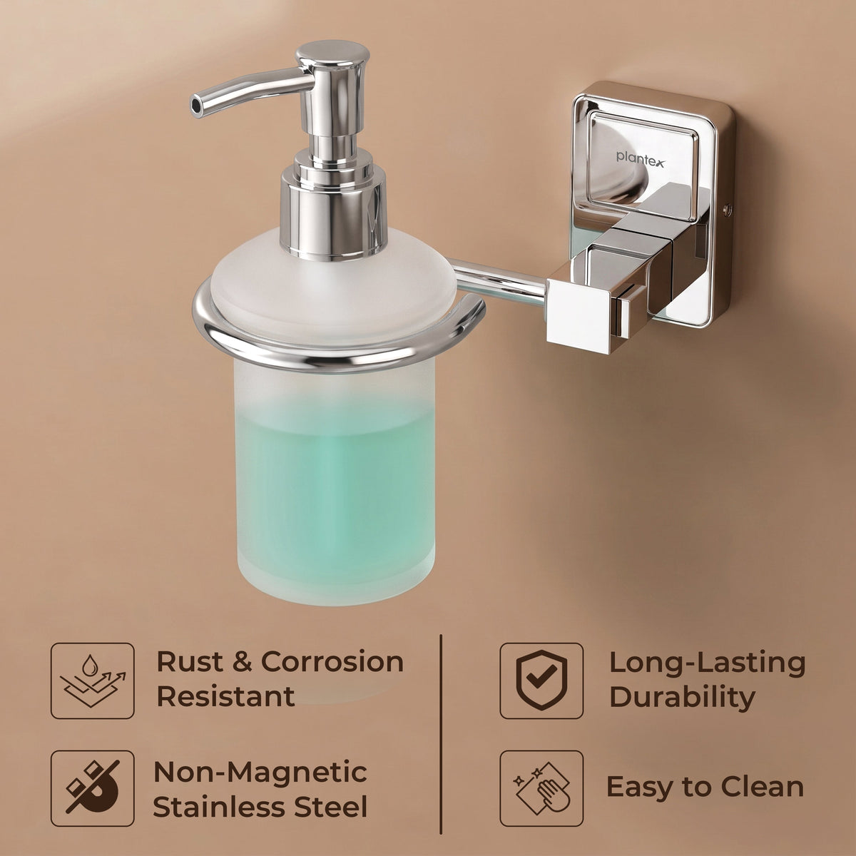Plantex 304 Grade Stainless Steel Liquid Soap Dispenser/Shampoo Dispenser/Hand Wash Dispenser/Bathroom Accessories Pack of 1, Darcy (Chrome)-5
