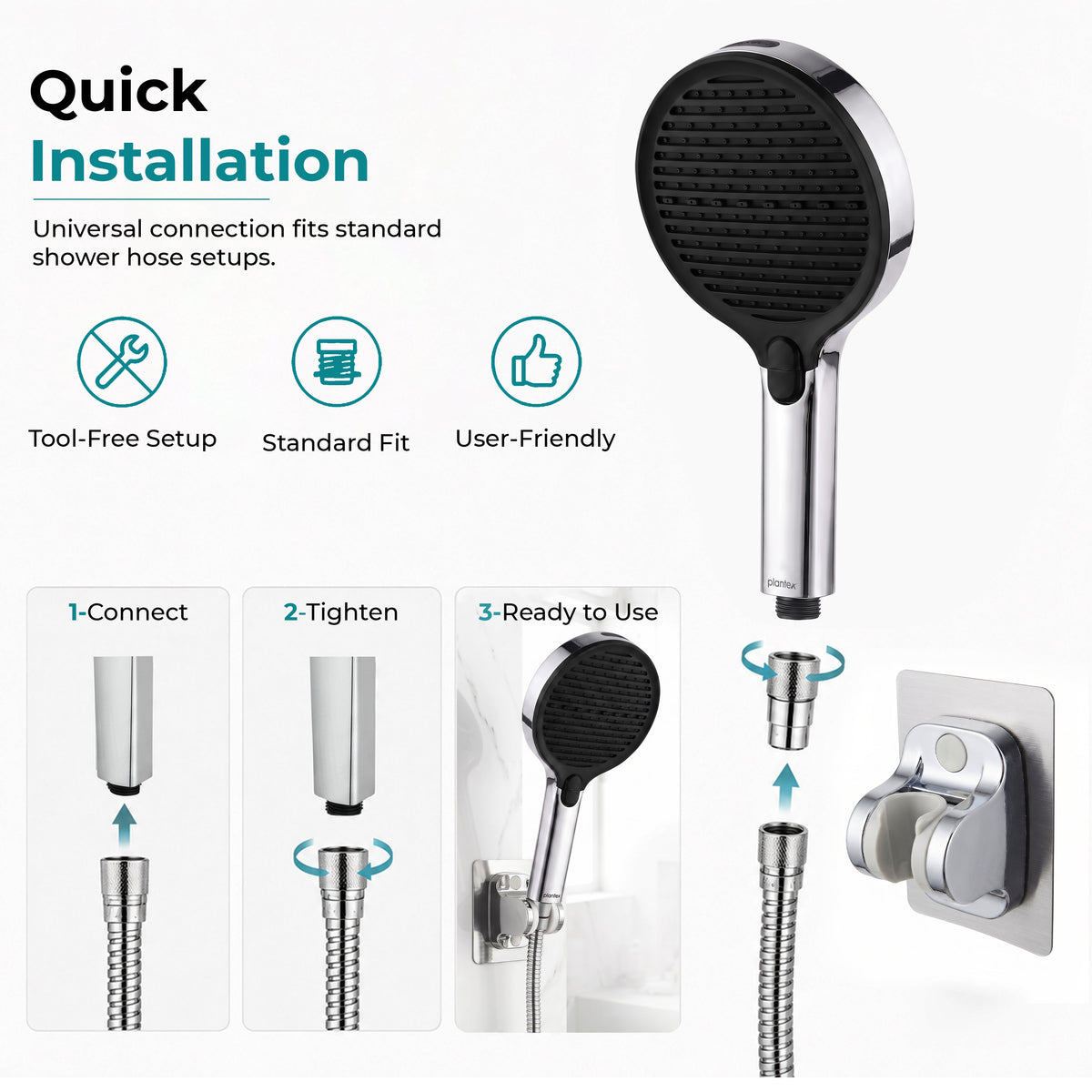 Plantex ABS Hand Shower for Bathroom/3 Mode Multifunctional Shower/Rectangle Hand Shower Without Hose Pipe for Home/Hotel - (Chrome, H-XM95)-5