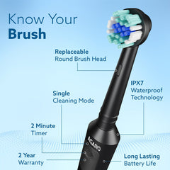 AGARO Cosmic Oscillating Electric Tooth Brush for Adults, Nylon Soft Bristles, Replaceable Brush Head, Rechargeable, Pow